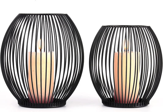 Outdoor Candle Holder Decor Set - Black Candle Holder - Candles Holders for Table Centerpiece - Hurricane Candles Holder for Pillar Candles Cage Candle Holders Black Wire Decorative